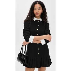 Cinq a Sept Lucilla Dress Size 12 Black Pleated Collar Preppy Dark Academia